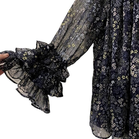 Coco Blanco frilled sheer lined lightweight floral long sleeved blouse - Picture 3 of 6